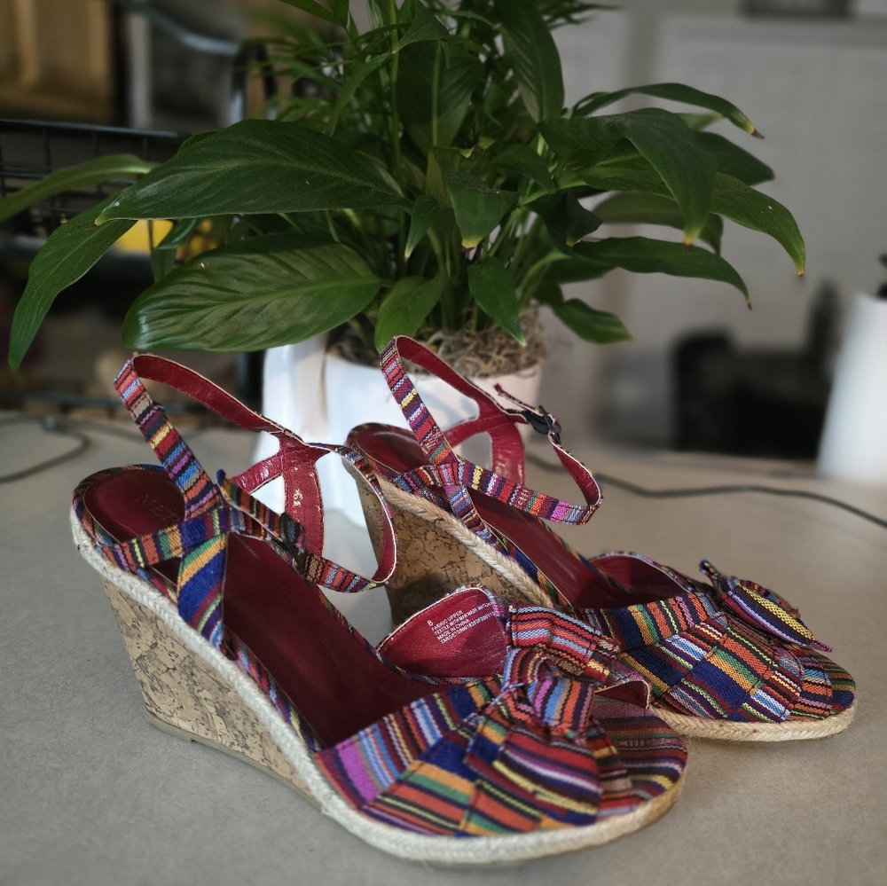 Merona, Wedge High Heel,Bowknot Peep Toe Sandals , Faux Cork Wedge